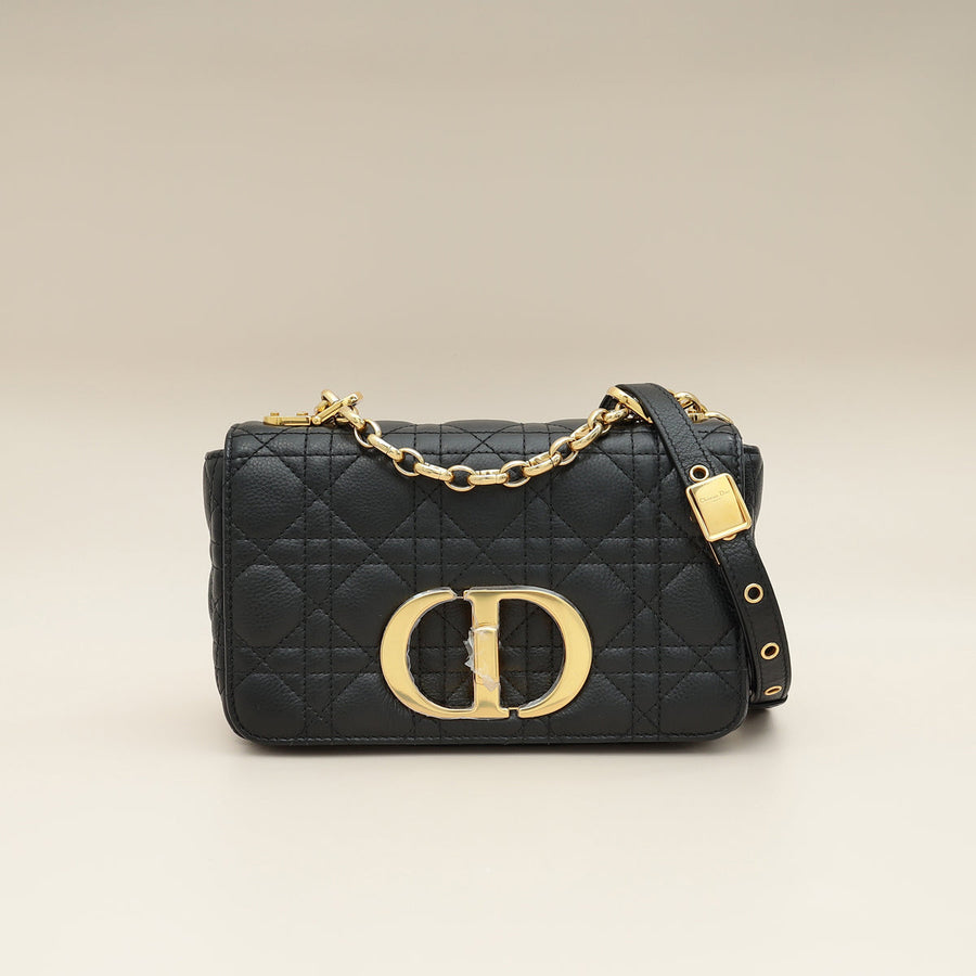 Christian Dior Black Caro Cannage Small Flap Shoulder Bag