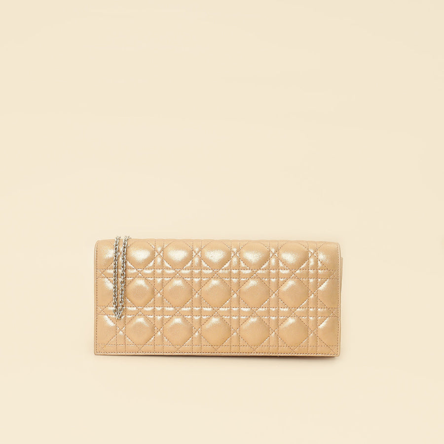 Christian Dior Metallic Gold Cannage Lady Dior Convertible Clutch