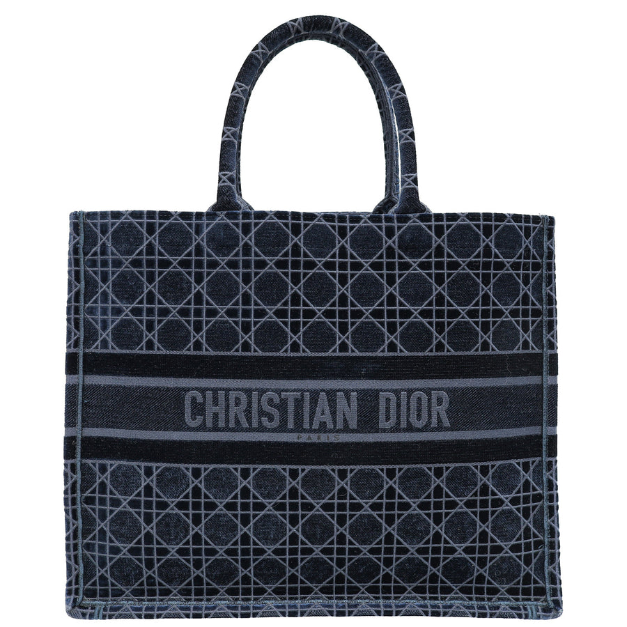Christian Dior Bicolor Velvet Cannage Book Tote Large Bag