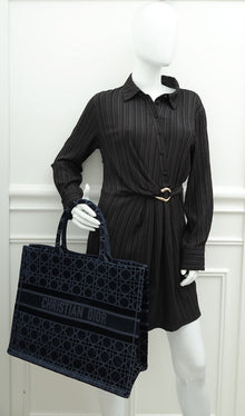 Christian Dior Bicolor Velvet Cannage Book Tote Large Bag