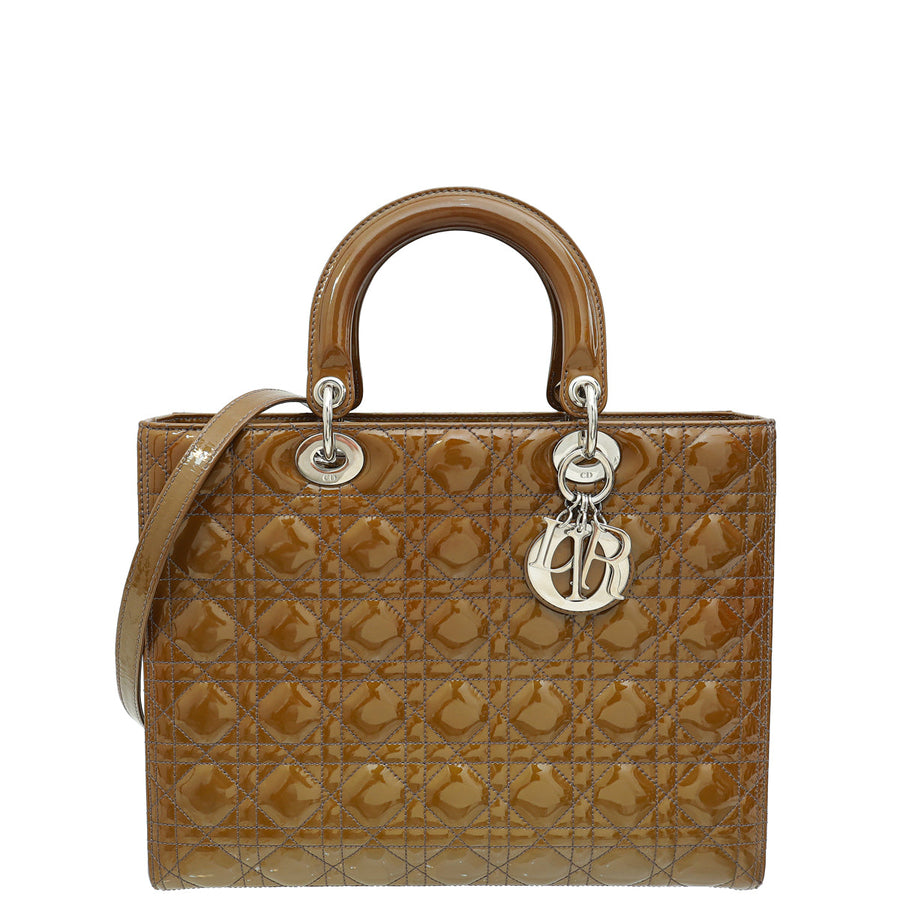 Christian Dior Golden Brown Lady Dior Large Bag