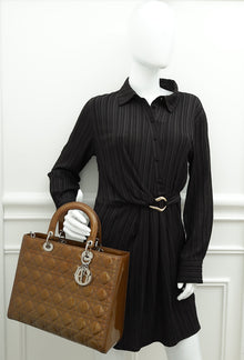 Christian Dior Golden Brown Lady Dior Large Bag
