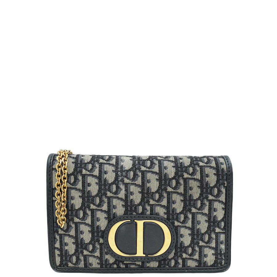 Christian Dior Navy Blue 30 Montaigne Oblique 2 Way Chain Pouch