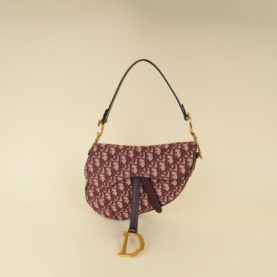 Christian Dior Burgundy Oblique Saddle Medium Bag