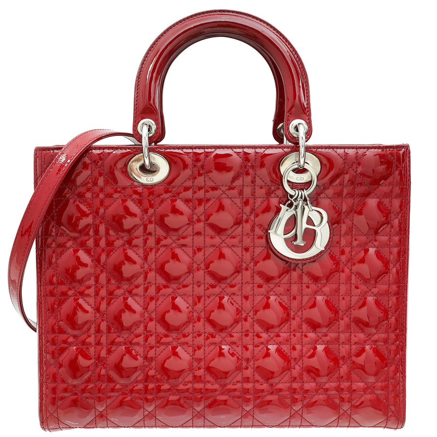 Christian Dior Cherry Red Lady Dior Large Bag