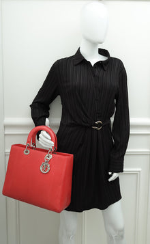 Christian Dior Red Snakeskin Lady Dior Large Bag
