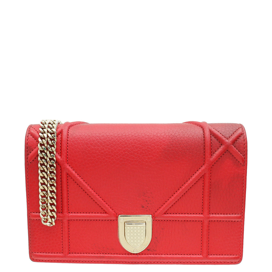 Christian Dior Red Diorama Wallet On Chain