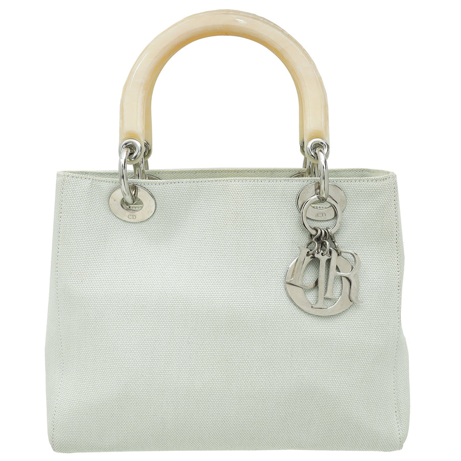 Christian Dior Light Green Lady Dior Fabric Medium Bag