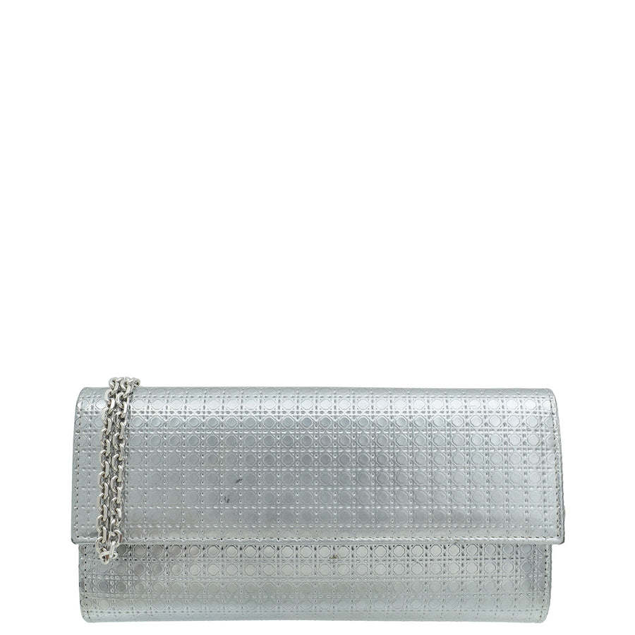 Christian Dior Silver Metallic Micro-Cannage Lady Dior Croisiere Chain Wallet
