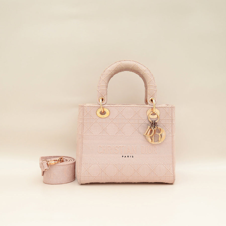 Christian Dior Rosewood Lady D-Lite Cannage Embroidery Medium Bag