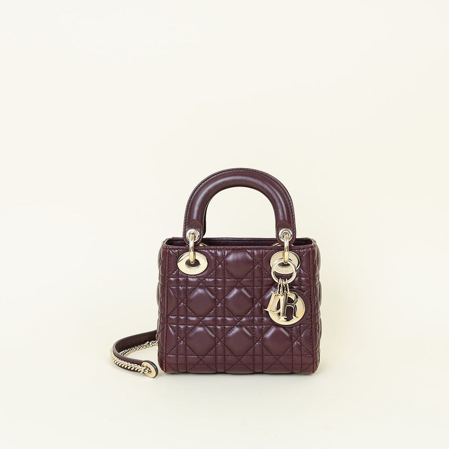 Christian Dior Burgundy Lady Dior Mini Chain Bag