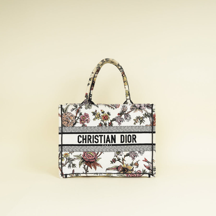 Christian Dior White Multicolor Jardin Botanique Embroidery Book Tote Medium Bag
