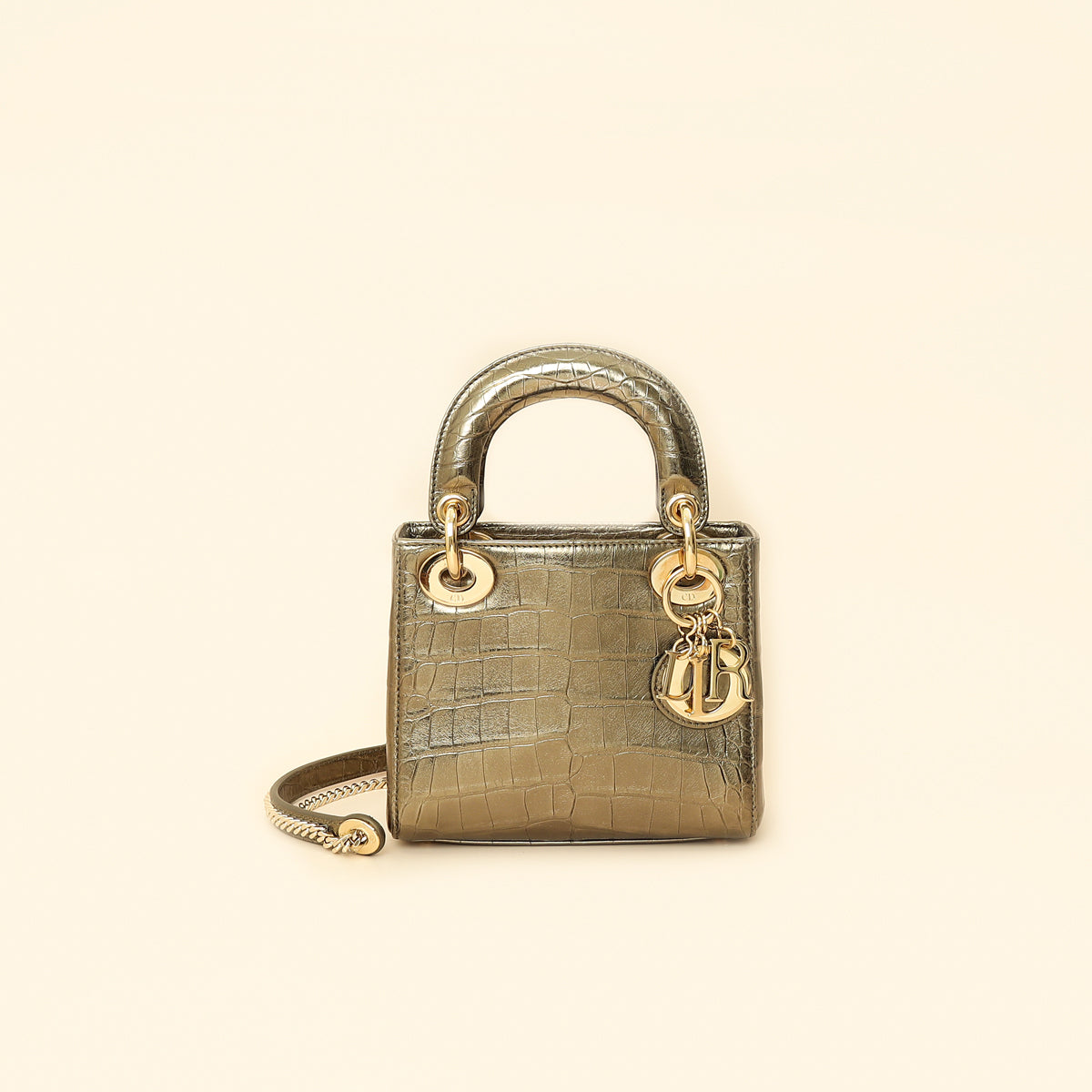 Christian Dior Metallic olive Lady Dior Alligator Mini Chain Bag