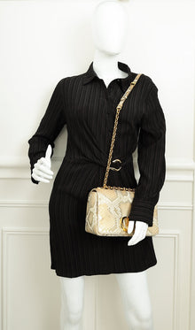 Christian Dior Metallic Golden Beige Python Caro Flap Medium Shoulder Bag