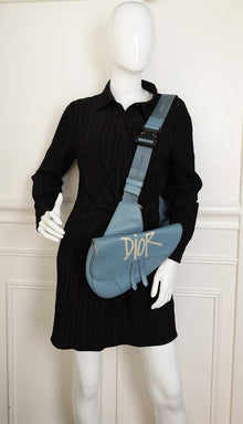 Christian Dior Blue x Shawn Stussy 2020 Logo Print Saddle Bag