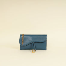 Christian Dior Teal Blue Saddle Long Wallet on Chain