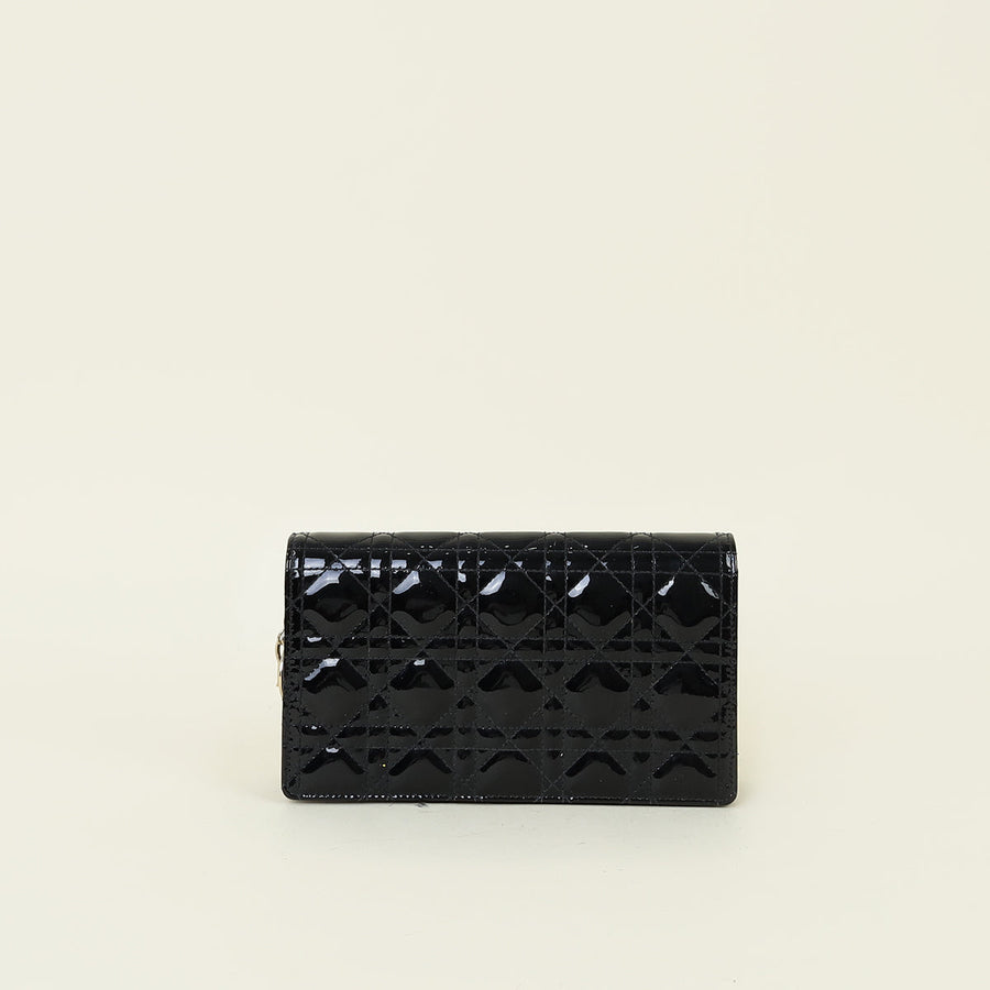 Christian Dior Black Lady Dior Patent Chain Pouch Clutch