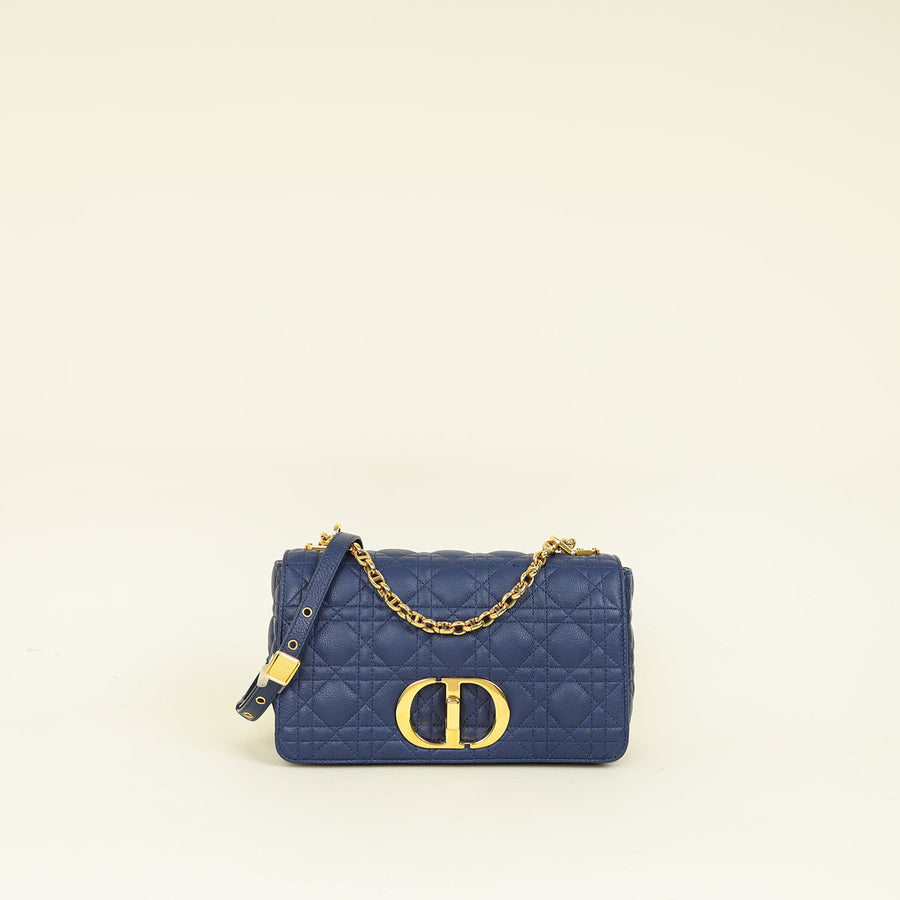 Christian Dior Royal Blue Caro Cannage Flap Medium Bag
