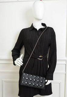 Christian Dior Black Lady Dior Convertible Chain Clutch