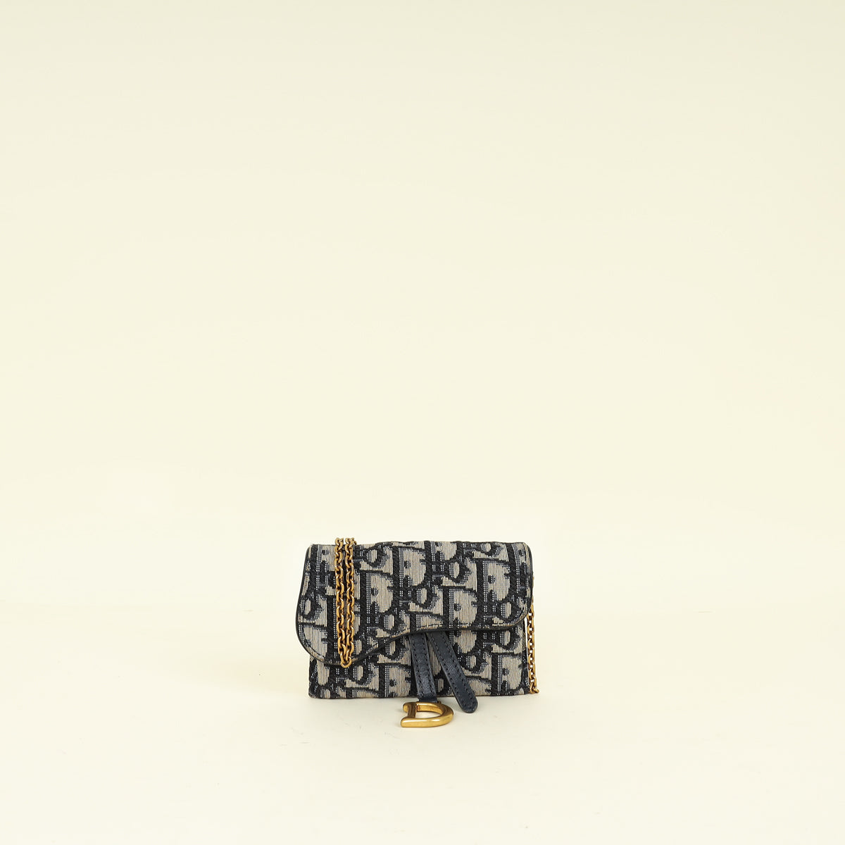 Christian Dior Navy Blue Oblique Nano Saddle Pouch With Chain