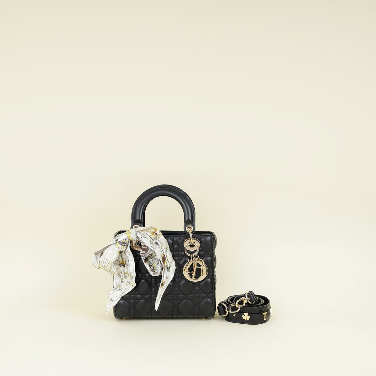Christian Dior Black Lady Dior My ABCDior Small Bag w/ Twilly