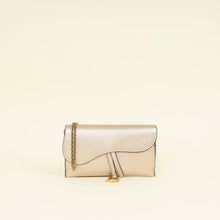 Christian Dior Metallic Champagne Saddle Long Wallet with Chain