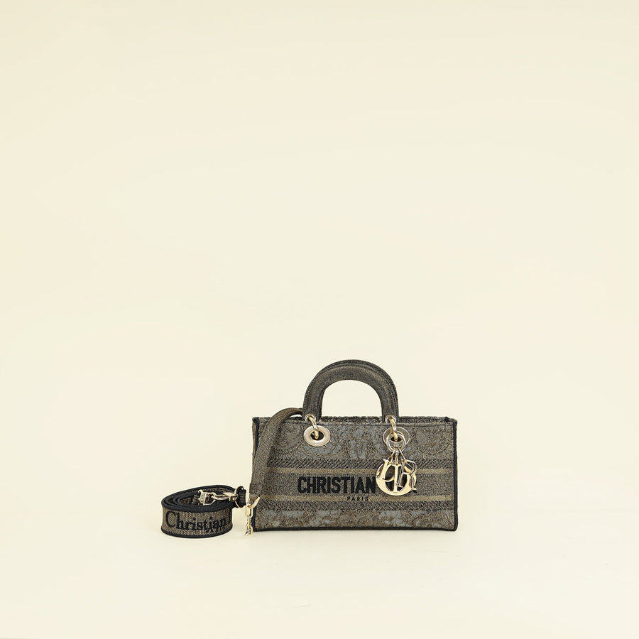 Christian Dior Bronze Lady D-Joy Embroidery Macramé Motif Medium Bag