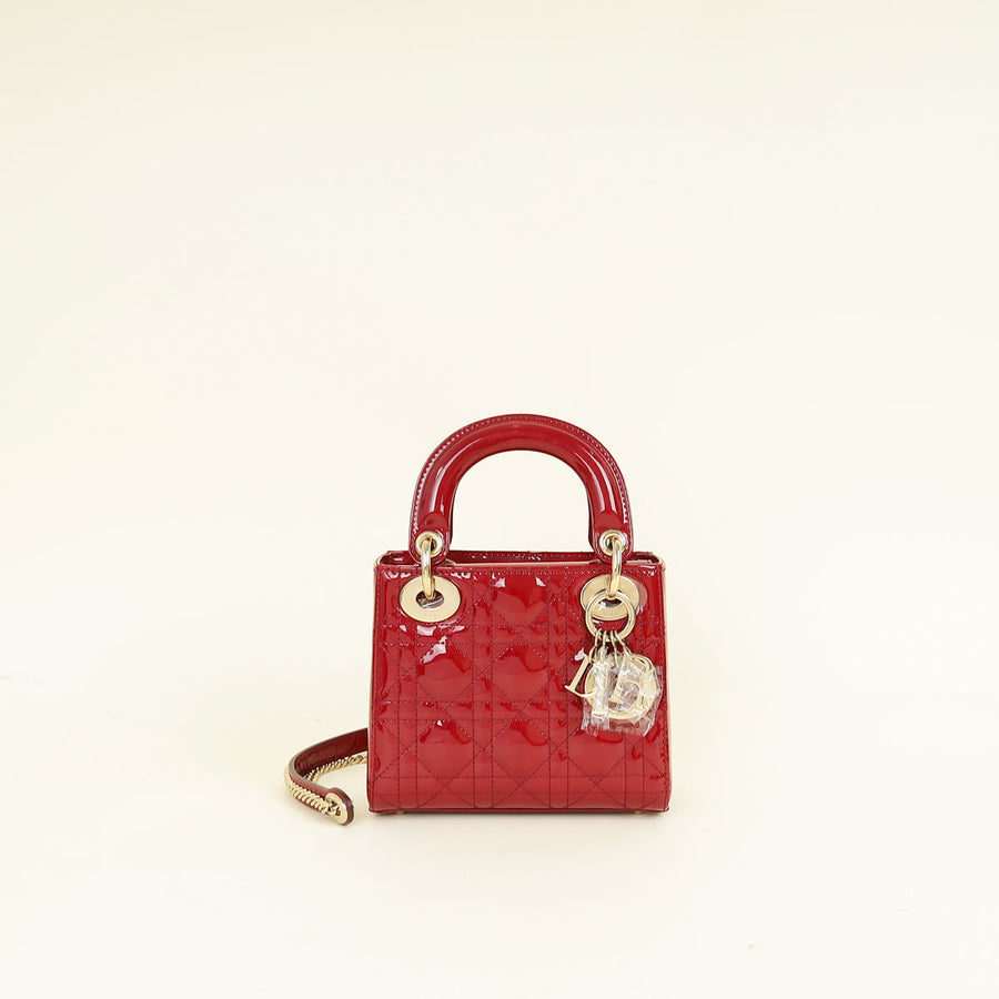 Christian Dior Cherry Red Lady Dior Mini Chain Bag