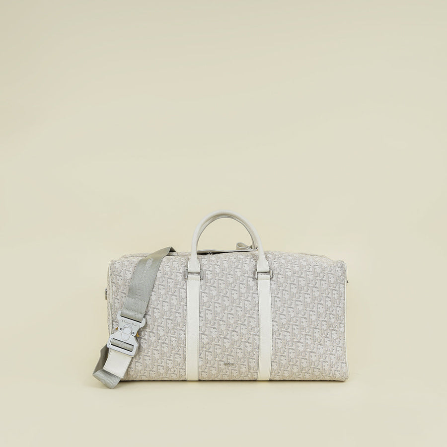 Christian Dior White Oblique Lingot 50 Duffle Bag