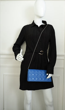 Christian Dior Blue Lady Dior Cannage Convertible Chain Clutch