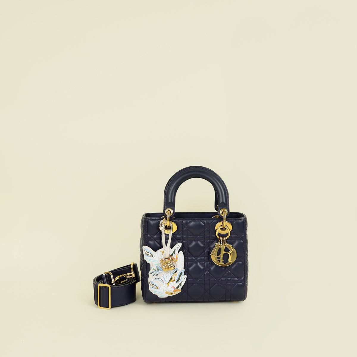 Christian Dior Navy Blue Lady Dior Small Jeweled owl Bag