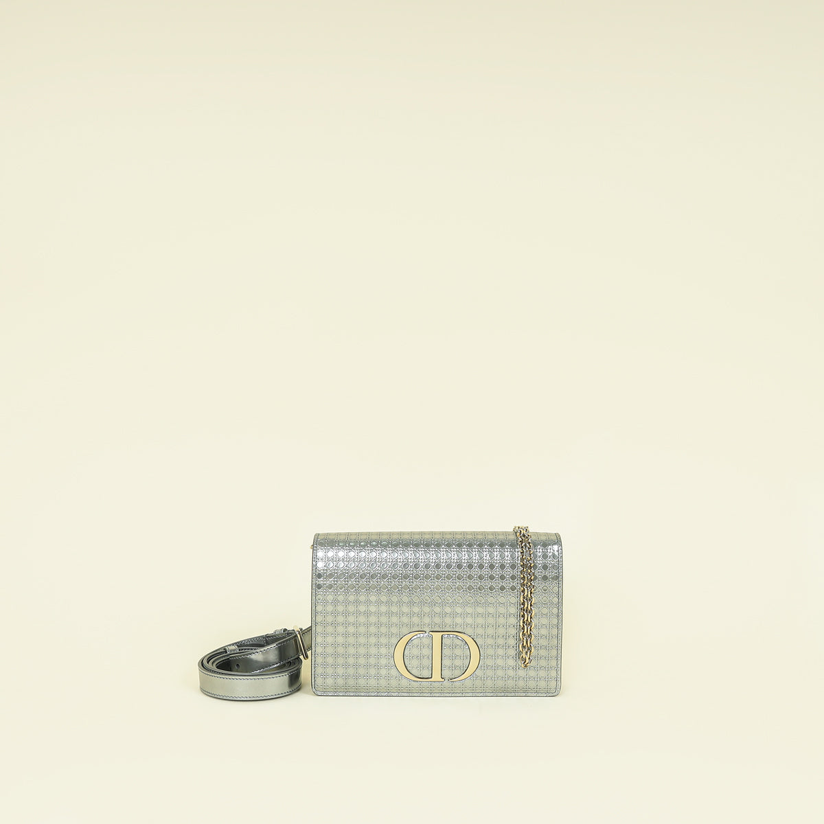 Christian Dior Silver 30 Montaigne Microcannge 2 Way Chain Pouch