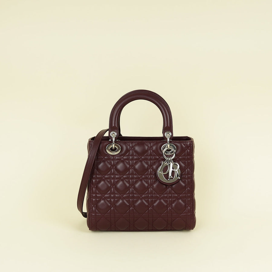 Christian Dior Burgundy Cannage Lady Dior Medium Bag