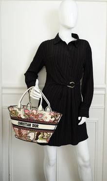 Christian Dior White Multicolor Albero della Vita Embroidery Brocart Hat Basket Bag