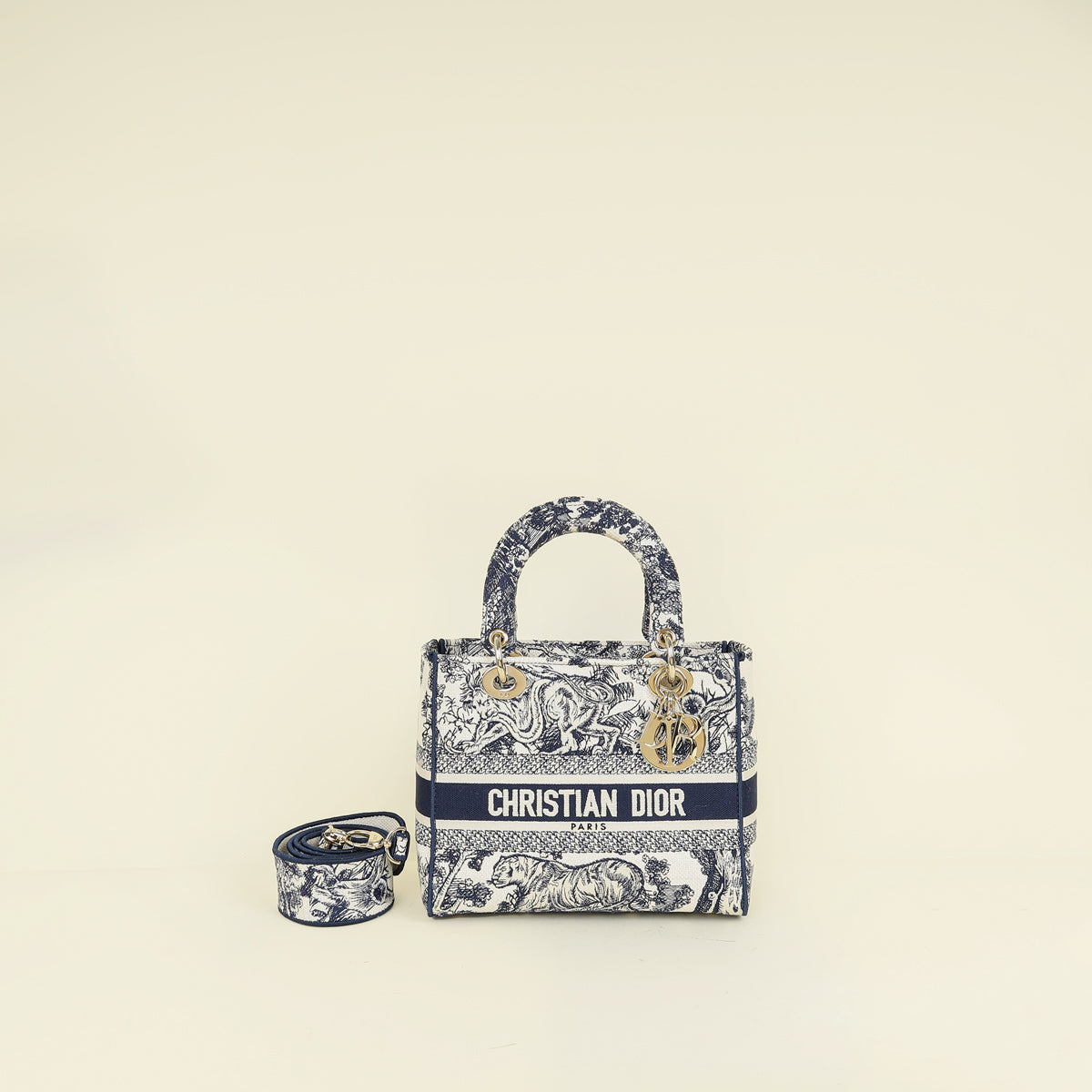 Christian Dior Bicolor Toile De Jouy Lady D-Lite Medium Bag