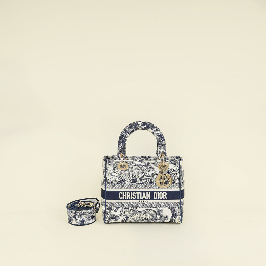 Christian Dior Bicolor Toile De Jouy Lady D-Lite Medium Bag