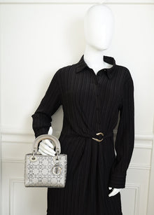 Christian Dior Gray Strass Cannage Satin Mini Lady Dior Bag