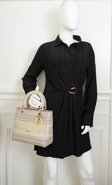 Christian Dior Multicolor Lady D-Lite Stripes Embroidery Medium Bag
