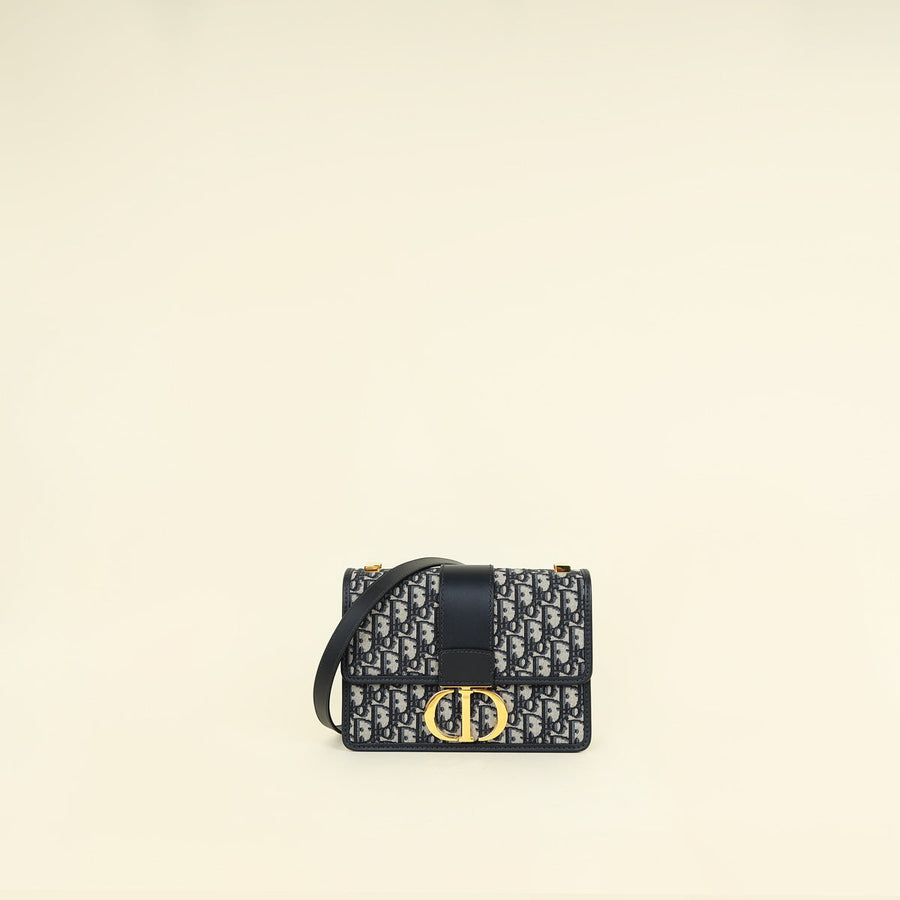Christian Dior Navy Blue Oblique 30 Montaigne Shoulder Bag