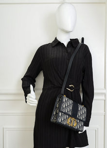 Christian Dior Navy Blue Oblique 30 Montaigne Shoulder Bag