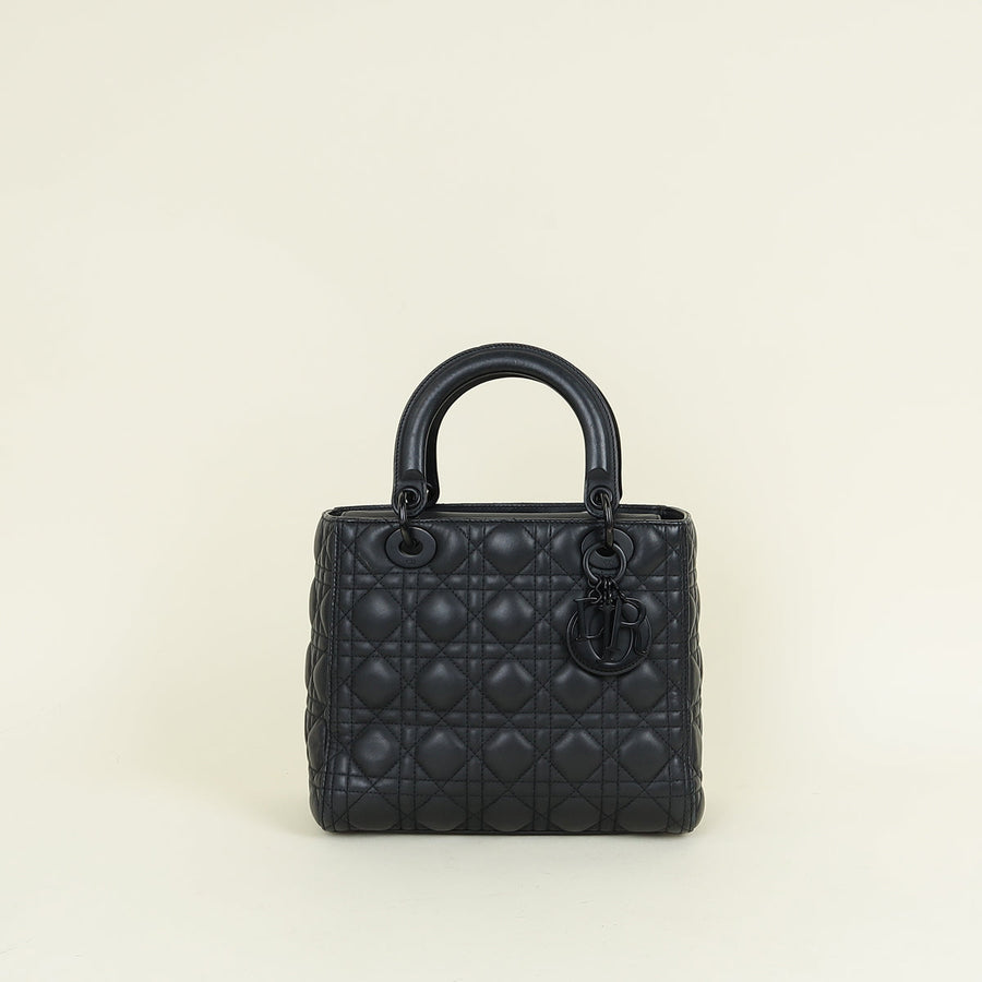 Christian Dior Black Ultramatte Lady Dior Medium Bag