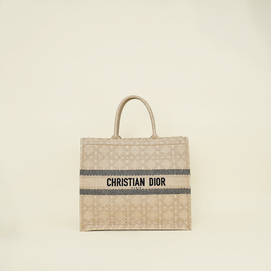 Christian Dior Natural Cannage Raffia Book Tote Large Bag