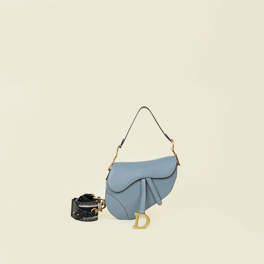 Christian Dior Grey Saddle Medium Bag With Wide Strap