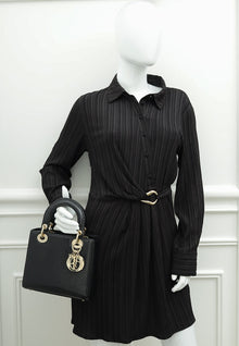 Christian Dior Black Shiny Snakeskin Lady Dior Small Bag