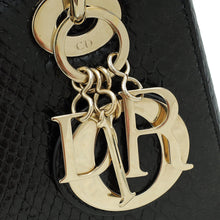 Christian Dior Black Shiny Snakeskin Lady Dior Small Bag