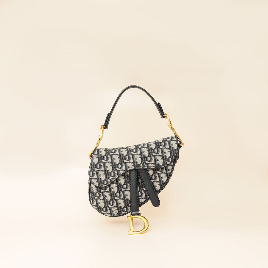 Christian Dior Navy Blue Oblique Mini Saddle Bag