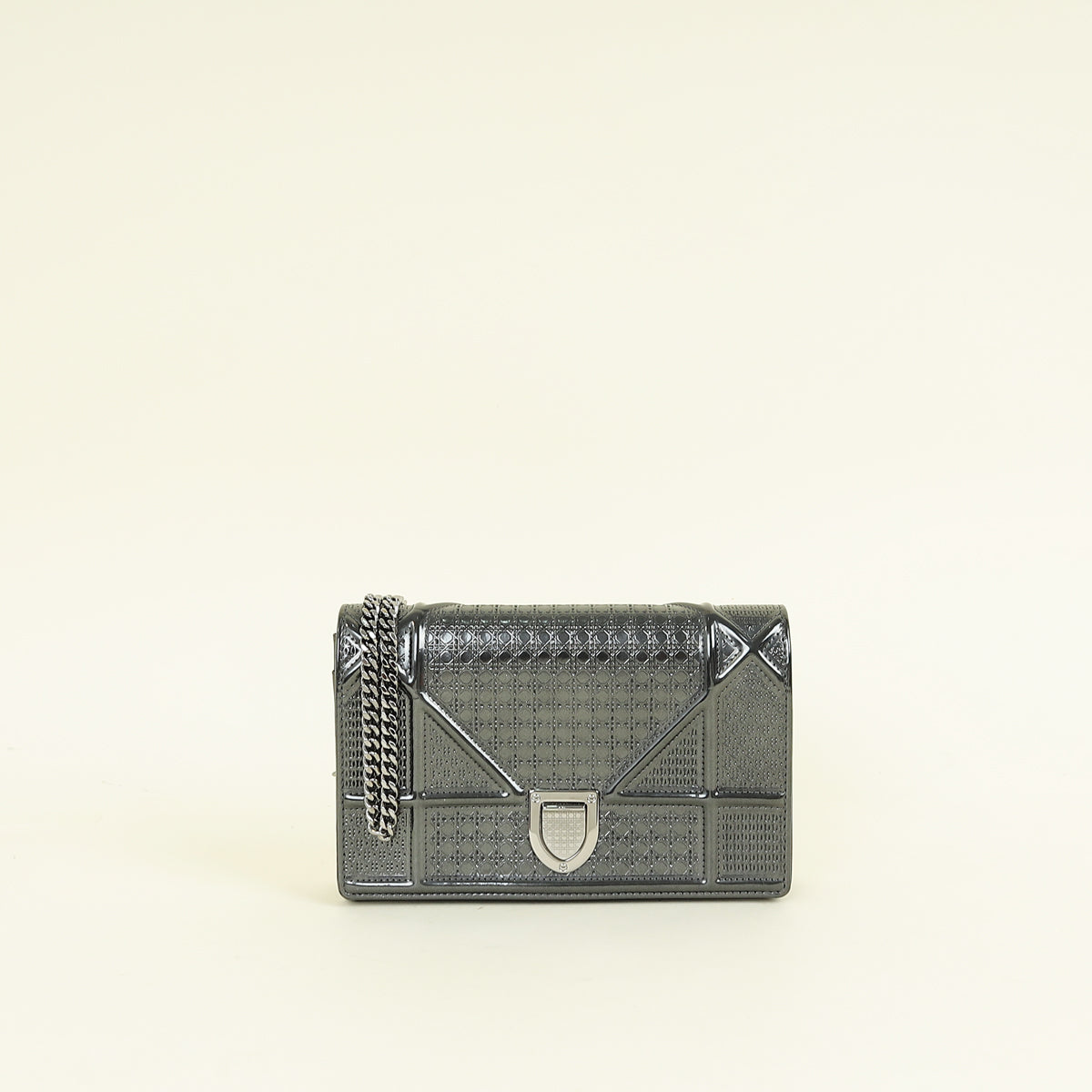 Christian Dior Dark Grey Diorama Micro Cannage Wallet On Chain