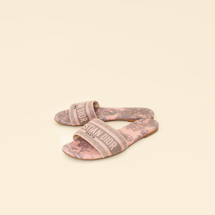 Christian Dior Light Pink Toile De Jouy Motif Dway Slide Mules 39.5