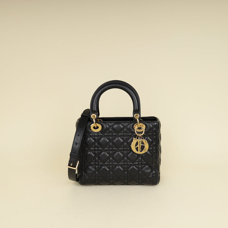 Christian Dior Black Lady Dior Medium Bag