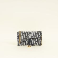 Christian Dior Navy Blue Oblique Small Saddle Pouch with Chain